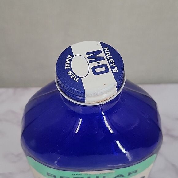 HALEY'S MO Antique Blue Glass Bottle with paper label and Metal lid - Picture 3 of 8
